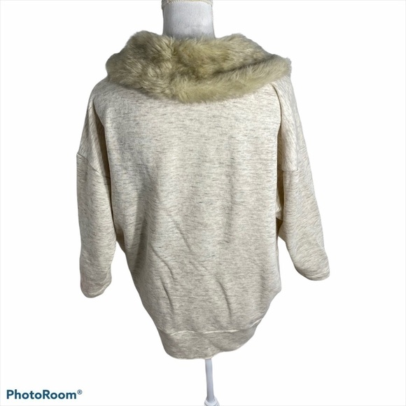 Armani Exchange Shawl Faux Fur Collar Sweater Large Cream Tan - Picture 6 of 6